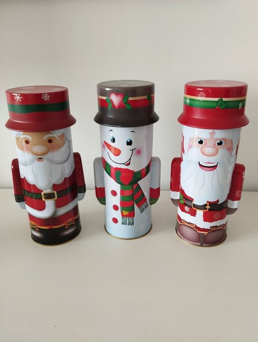 Caixa/lata Pai Natal e boneco de neve