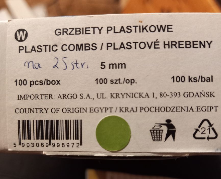 grzbiety do bindowania zielone 5mm, 50 szt.