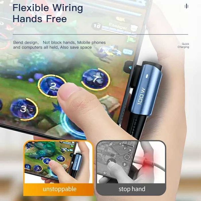 100W 5А качественный Угловой кабель С-C, USB-C 1м быстрая зарядка