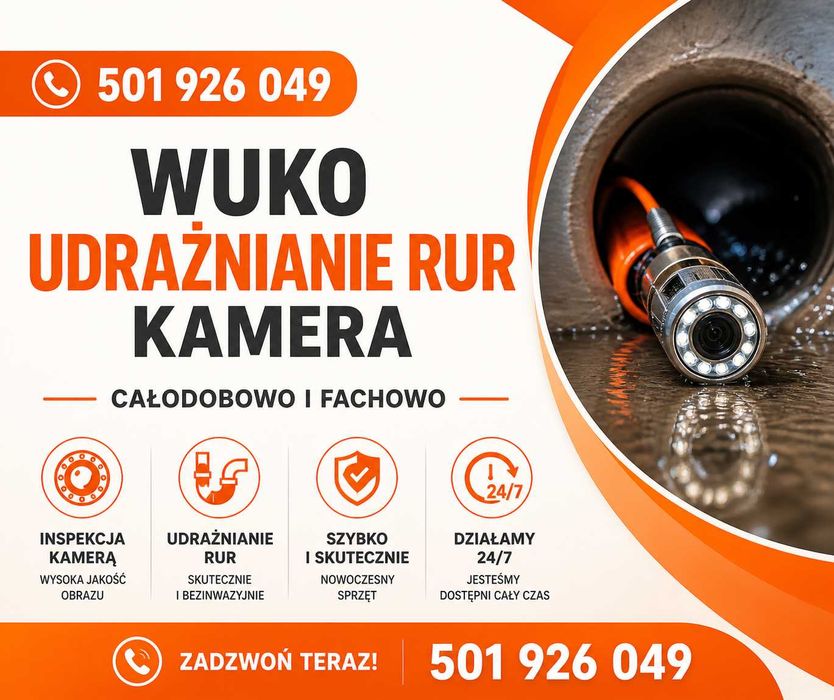 Udrażnianie rur Wuko CAŁODOBOWO