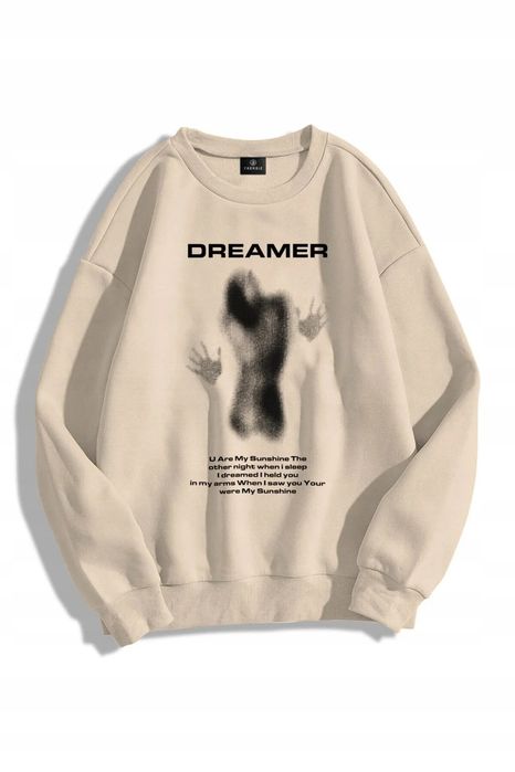 Beżowa bluza z nadrukiem dreamer z okrągłym dekoltem m 5ia