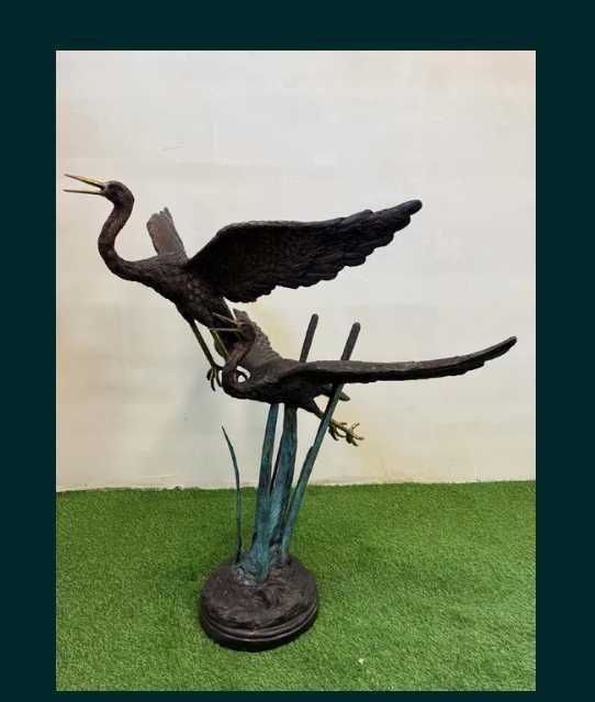 Figura Z Brązu -Podstawa Marmur - Kaczki W Locie