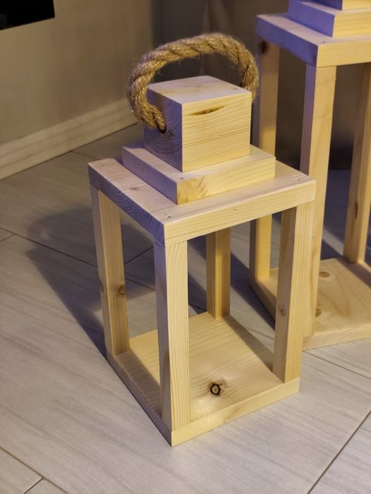 Lampiony drewniane naturalne 3szt. niemalowane