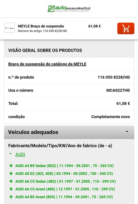 Suspensão AUDI, SKODA, PASSAT (Meylle hd quality)