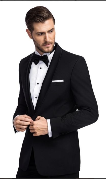 Garnitur smokingowy, Giacomo Conti, garnitur ślubny czarny, weddingowy