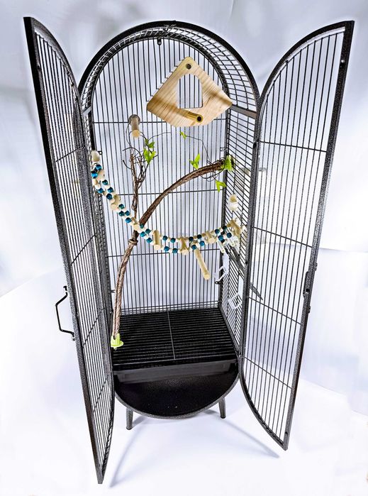 Клетка для птиц B04, элитный вольер с аксессуарами,черный, 101х37х27см
