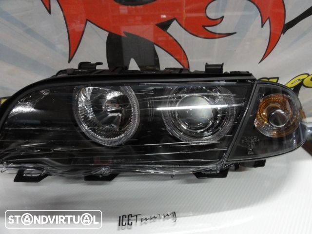Farois frontais angel eyes para BMW E46 4 portas / limosine 98-01 fundo preto.