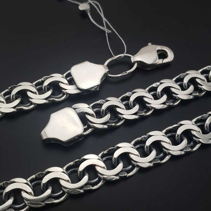 Срібна цепочка чоловіча Бісмарк 925 проба ланцюжок важкий масивний