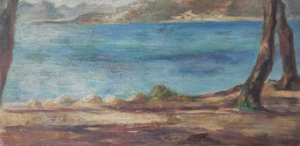 Paisagem Provence mar e montanha - estudo de esboço - Óleo sobre tela