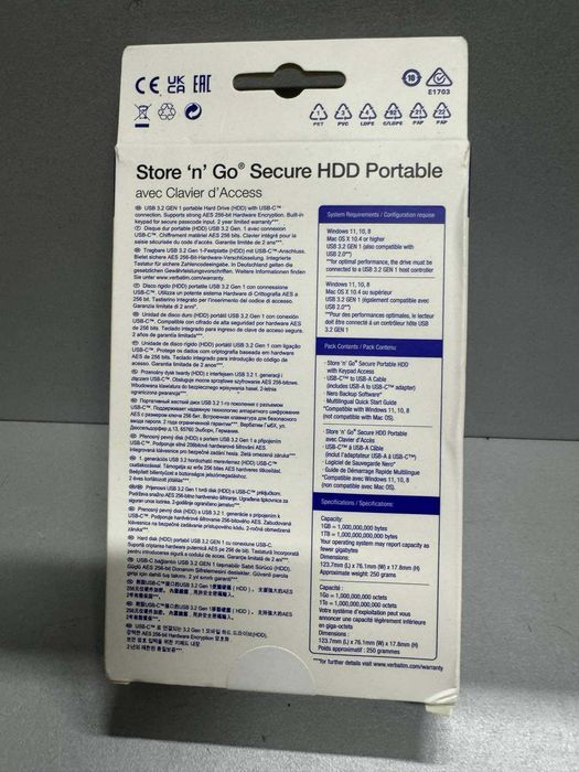 Жорсткий диск Verbatim Store n Go 1TB Новий!