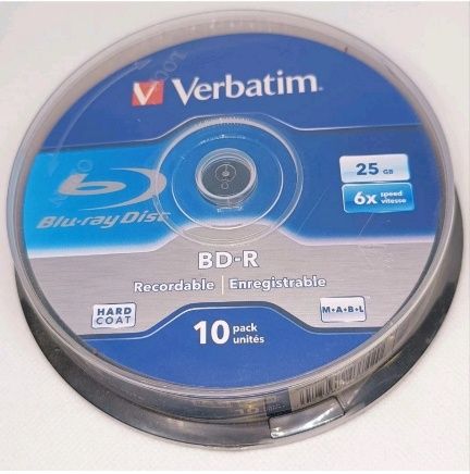 Verbatim Blu-ray BD-R 25GB 6x Speed Blank Discs 10 Pack Spindle - Novo