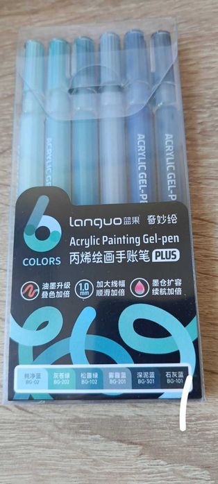 Markery akrylowe żelowe 6 kolorów – odcienie niebieskiego i zieleni – nowe