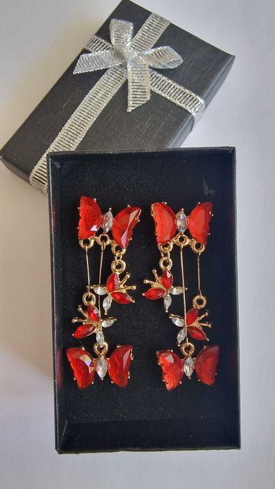 Kolczyki złote wiszące eleganckie kryształki nowe prezent