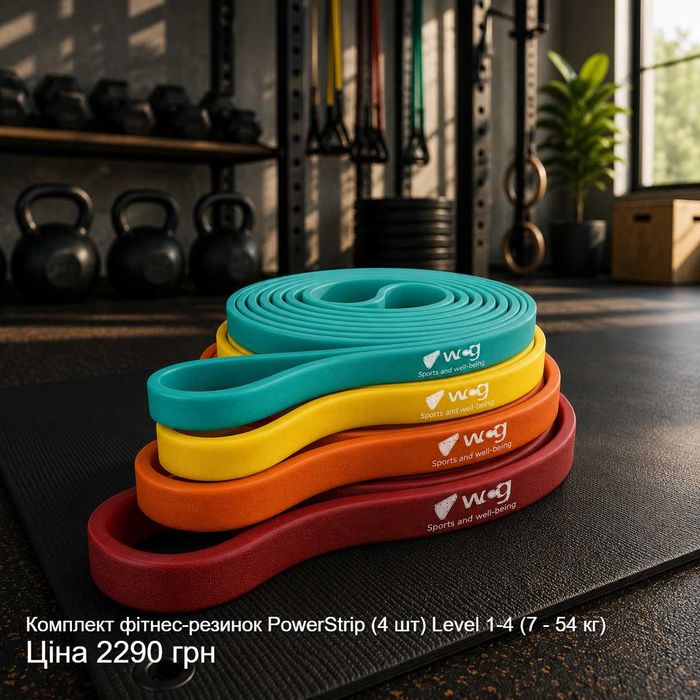 Фітнес резинка PowerStrip Level 1-4 (7 - 54 кг) — Гумовий еспандер для тренувань та підтягувань | Резинки для фитнесса подтягиваний эспандер петли