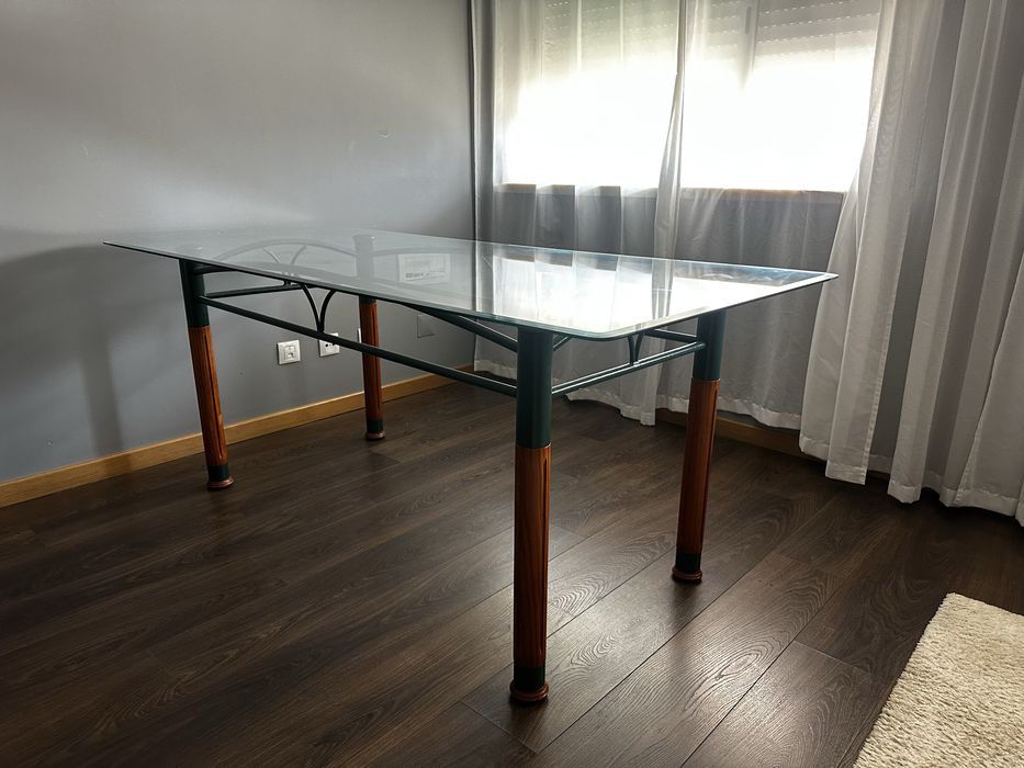Mesa de Jantar em Vidro e Madeira 180x90 cm