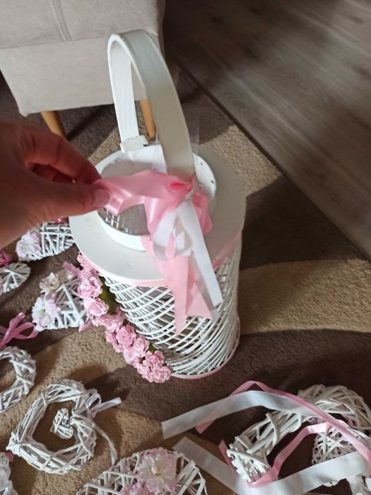 Lampion i serduszka, zestaw ozdób na chrzest lub komunię