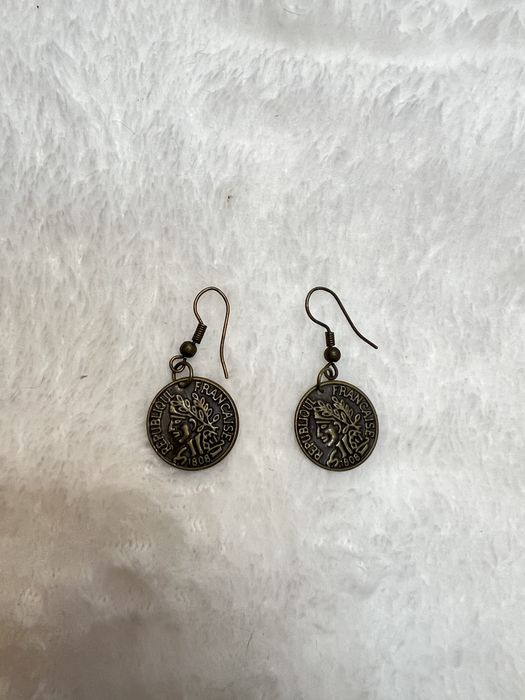 Kolczyki vintage stare repliki monet mosiądz filigranowe wiszące