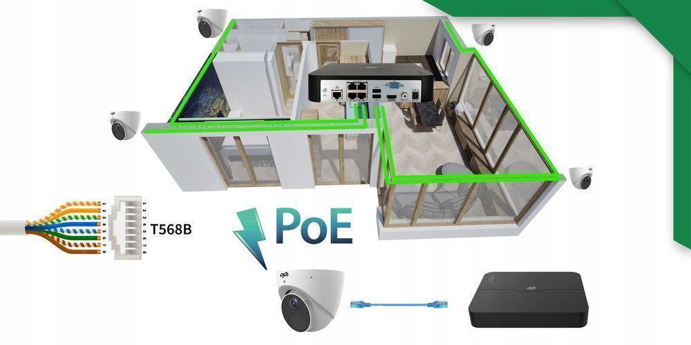 Monitoring IP PoE 5Mpx 4 czarne kopułki AI mikrofon dom sklep biuro IR