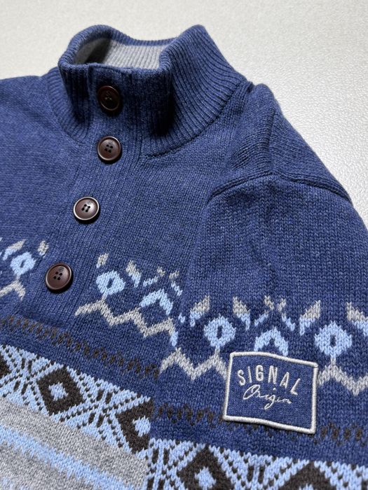 Sweter wełniany  granatowy Signal r.L wzory nordyckie