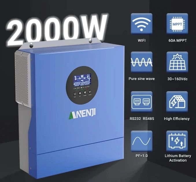 Гібридний інвертор Anenji ANJ-2000W-12V-WIFI (12V 2kW)