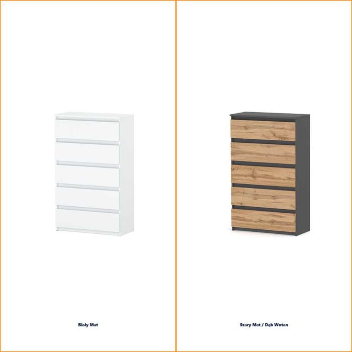 Komoda Hugo Nowoczesna 5 Szuflad Młodzieżowa Szafka Wysoka Pojemna