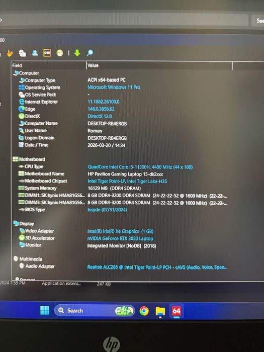 Ігровий ноутбук HP Pavilion Gaming 15 RTX3050 i5-11300H