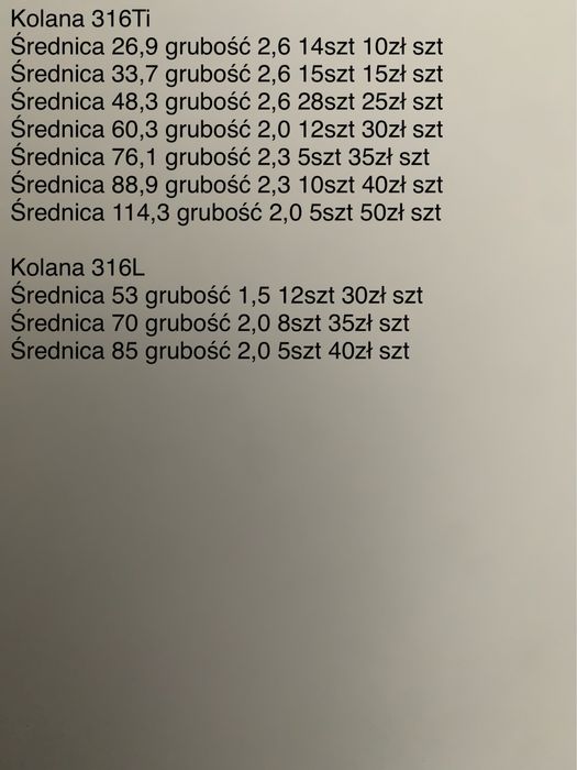 Kolana nierdzewne 316TI 316L