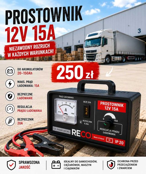 Prostownik RECO 12V 15A do akumulatorów 20–150Ah Opole Budowlanych 6