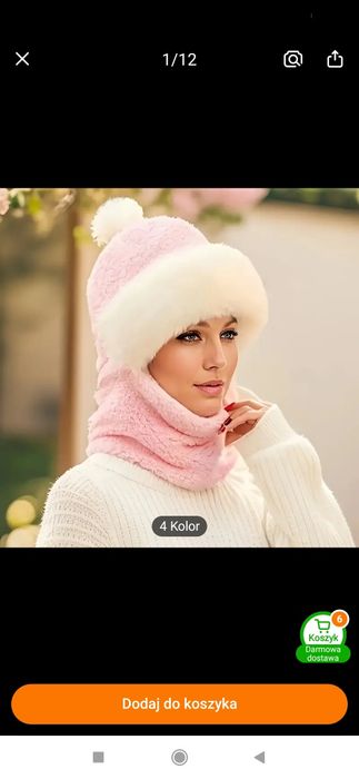 Czapka szalik maska różowa