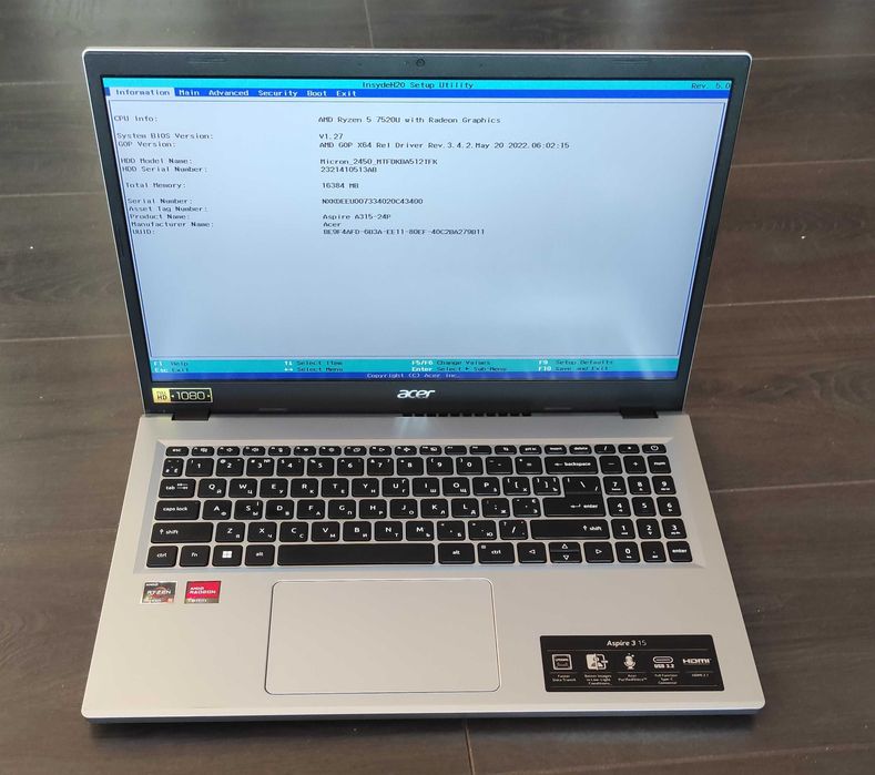 Полурабочий ноутбук Acer Aspire 3 A315-24P-R3U1