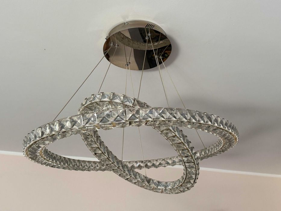 4 Lampy ring wiszące, kryształowe, srebrne