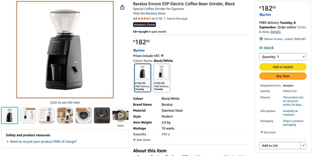 Baratza Encore ESP electric coffee bean grinder
