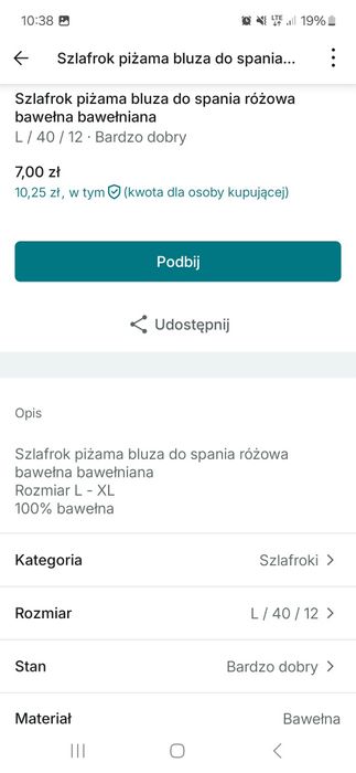Szlafrok piżama bawełniana rozmiar L