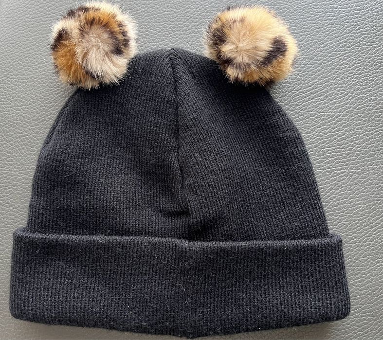 Czarna Czapka H&M panterka pomponiki 86/92