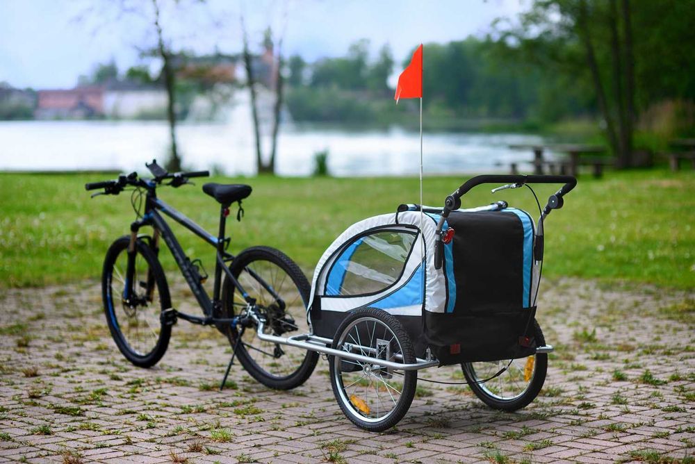 Przyczepka Rowerowa + Amortyzator 3w1+OŚWIETLENIE LED 2-osobowa+JOGGER