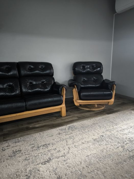 Диван + крісло шкіра і білий дуб