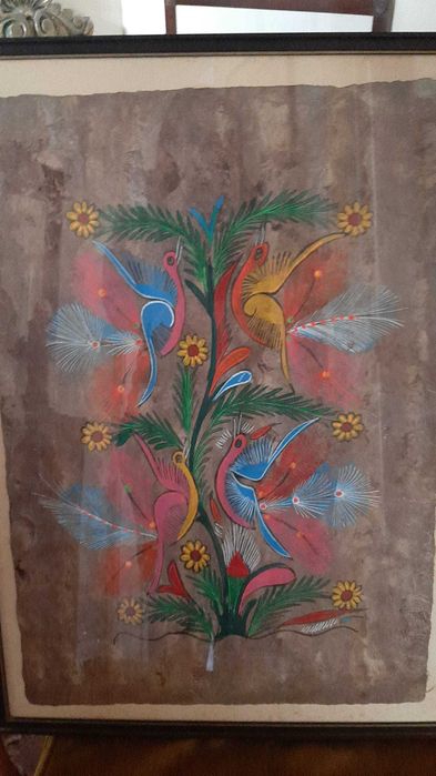 Pergaminho pintado à mão - pavões