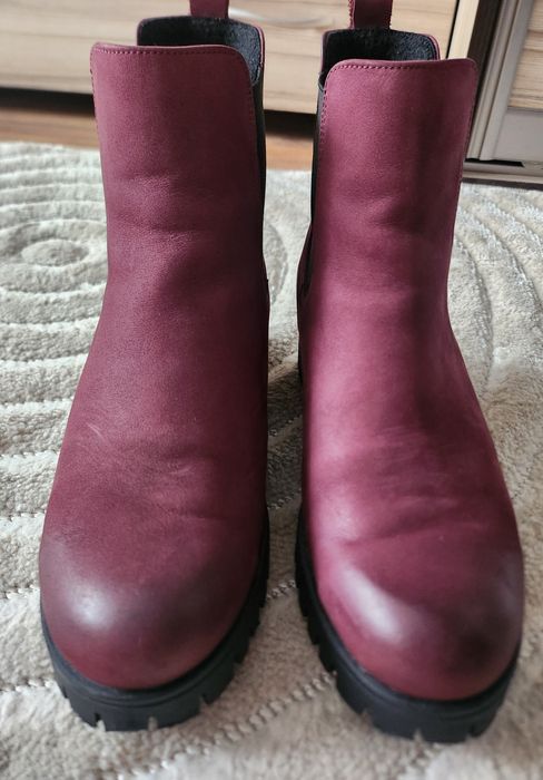 Botki damskie Karino skóra zamszowa kolor wino rozmiar 40