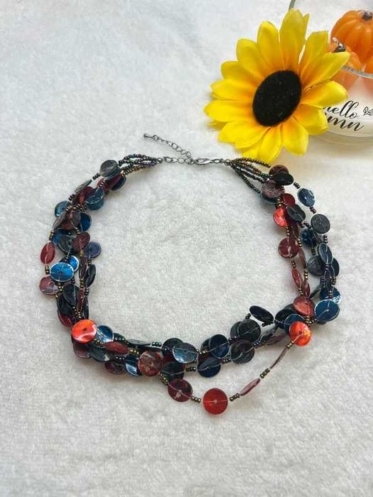 Naszyjnik muszle muszelki masa perłowa wielopasmowy boho etno 4