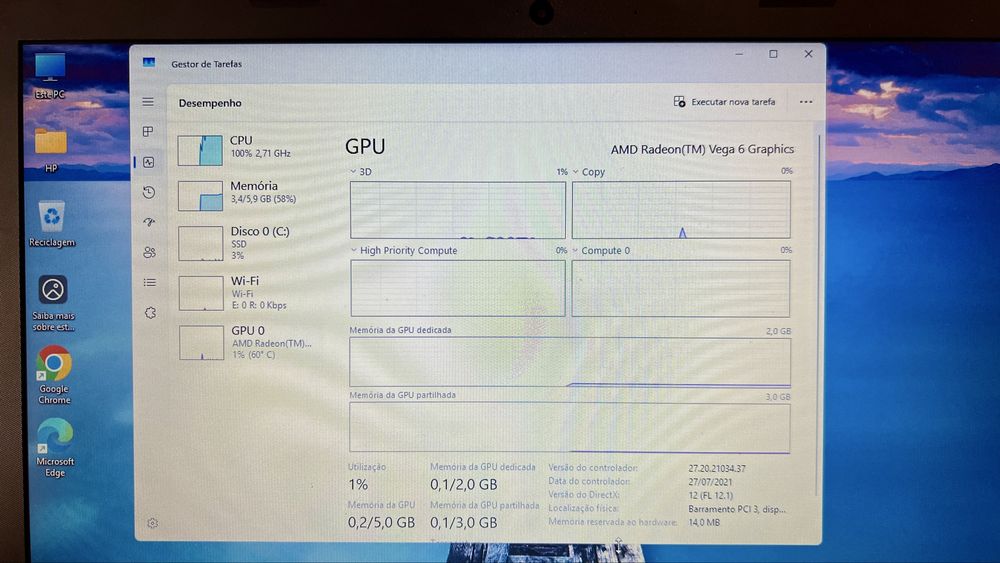 HP Probook 255 G7 Ryzen 3 3300U/8Gb RAM/SSD/Gráfica 2Gb