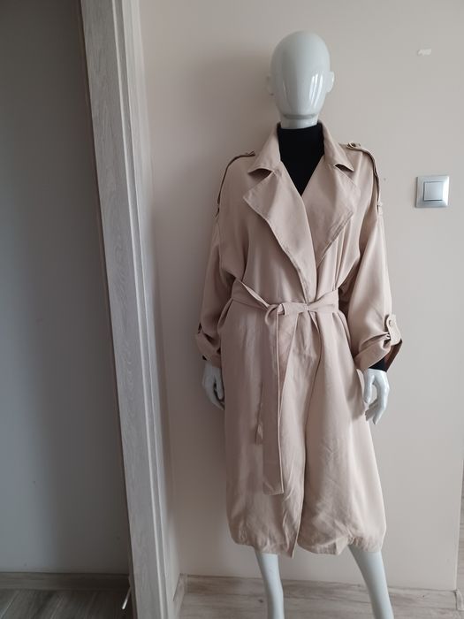 Stylowy długi trencz oversaiz casual L beżowy H&M