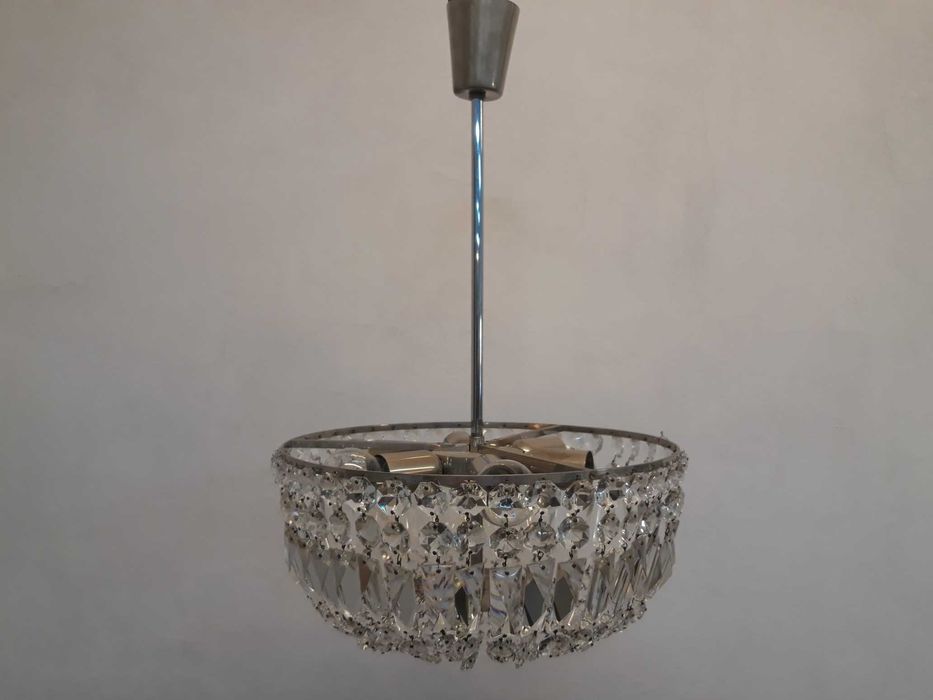 Żyrandol kryształowy mosiężny srebrny chromowany plafon 6x E27