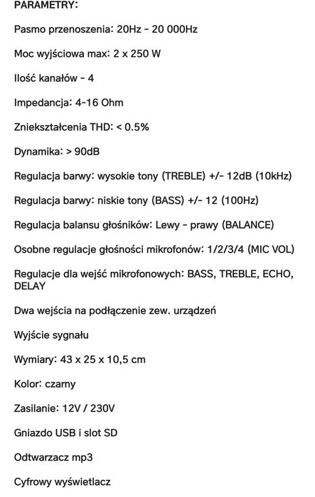 Wzmacniacz korektor USB bluetooth KA300 i. Głośniki kolumny vk
