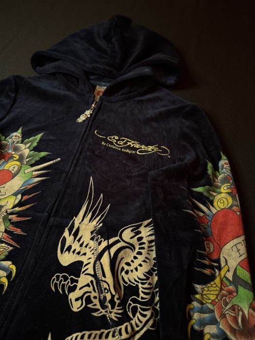 Велюрове зіп худі ed hardy by Christian Audigier
