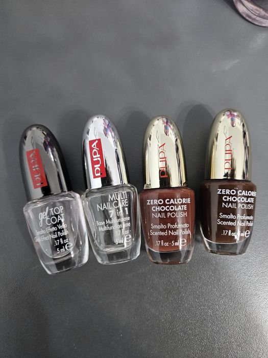 PUPA/lakiery czekoladowe+baza i żelowy top