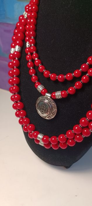 Українське намисто коралі до вишиванки багаторядні червоні