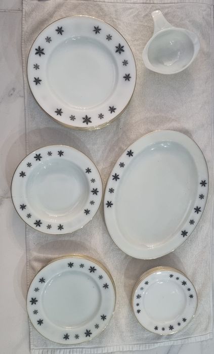 Serviço de Pratos 7 normais 2 Soupa 3 Travessas 6 Pires 4 Sobremesa