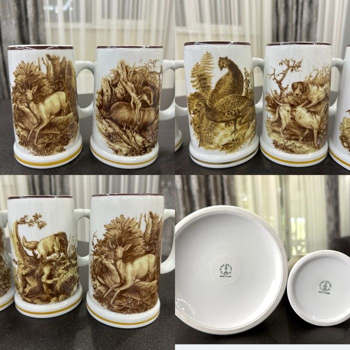 Винтажный фарфоровый набор пивных бокалов GDR Германи подарок охотнику