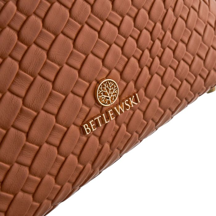 Torebka Damska Na Ramię BETLEWSKI Elegancka Pleciona Eko Skóra Brązowa