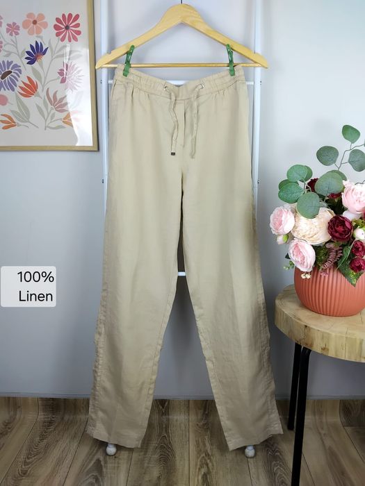 Lniane spodnie bezowe chinosy cygaretki 100% len linen materiałowe XL